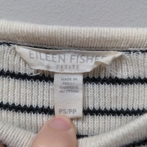 Eileen Fisher Petite Size S Organic Cotton Striped Sweater Hi-Lo Hem Oversized - Picture 3 of 10